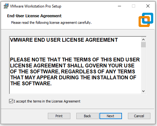 Accept terms VMware